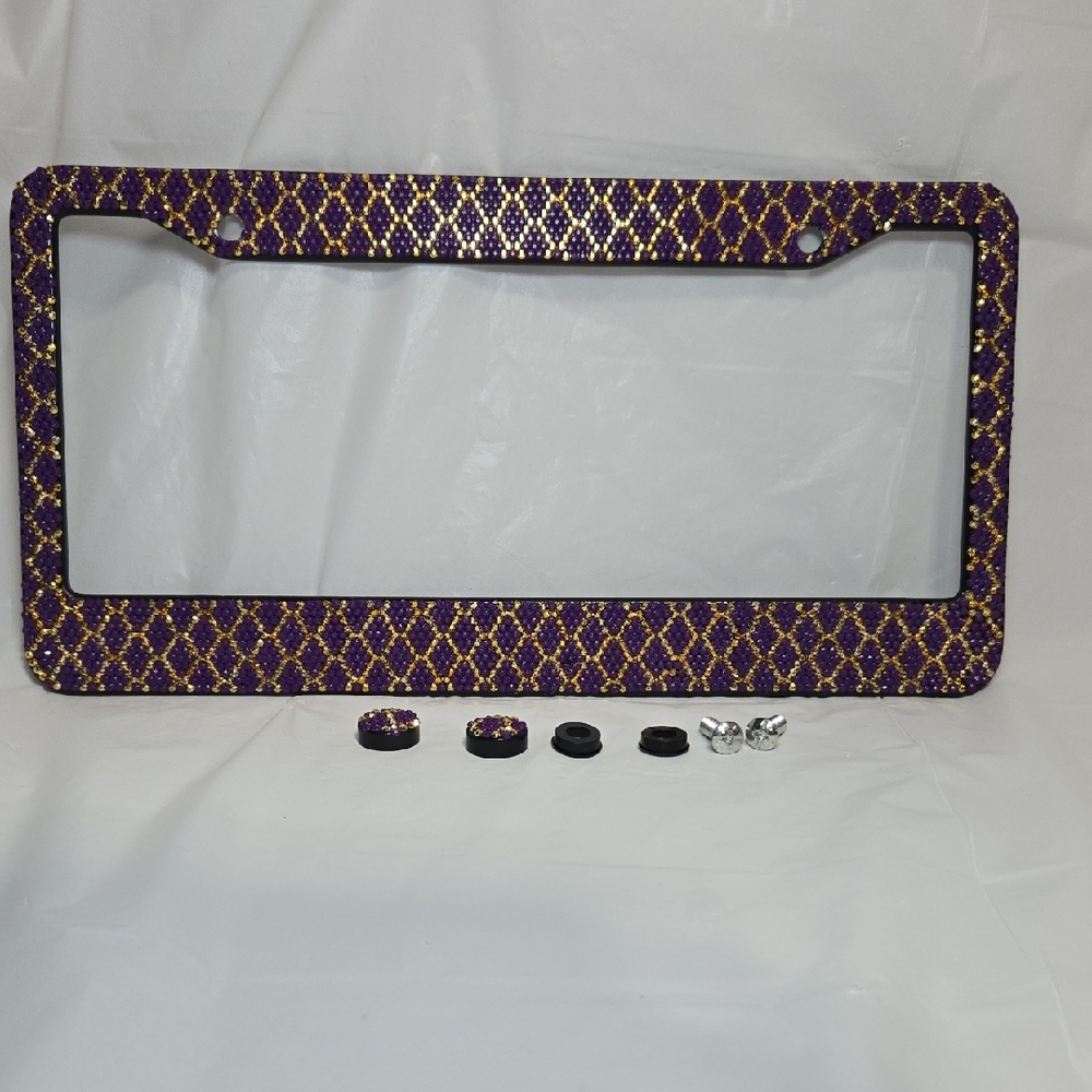 Elegant Purple and Gold License Plate Frame